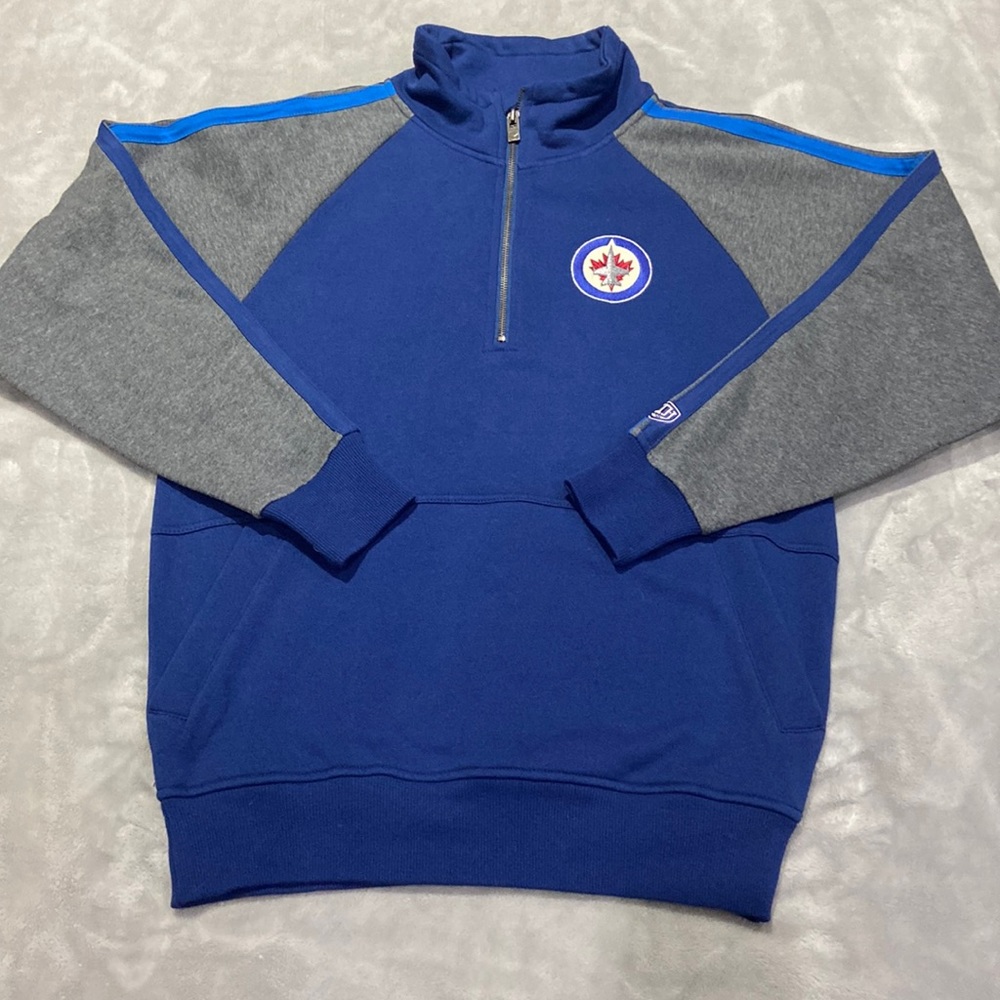 Winnipeg Jets NHL old time hockey 1/4 zip sweater 2011 embroidered logos size S
